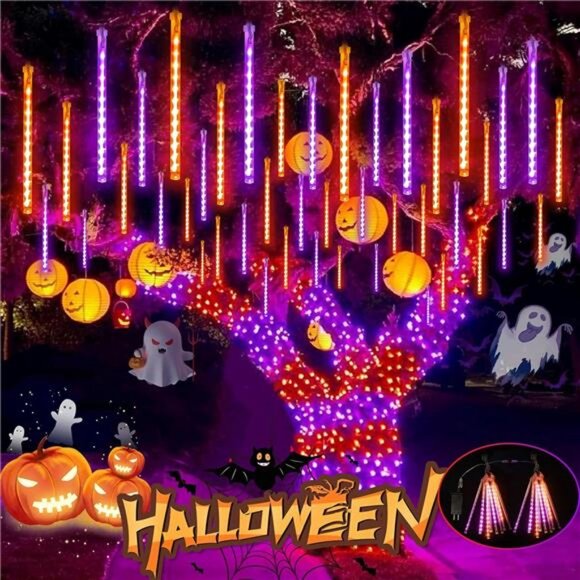 Halloween Lights Outdoor, 2 Pack Extendable Meteor Shower Lights Outdoor - Picture 1 of 7